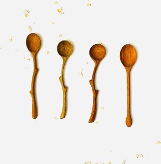 Long Handle Wooden Spoons, Organic Love Kitchen Utensils, Natural Timber Tableware Handmade, Vintage Serving Crafted Eco Gift Set