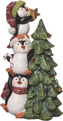 Resin 9.25 in. Multicolor Christmas Stacked Penguin and Tree Figurine