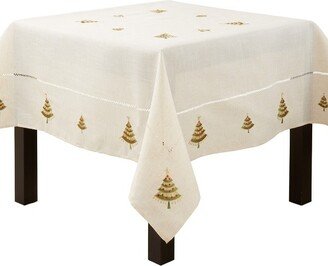 Saro Lifestyle Holiday Tablecloth With Embroidered Christmas Tree Design, Natural, 70