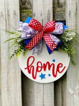 Red White & Blue Patriotic Welcome Door Hanger, Gift For Veterans Or Military Family