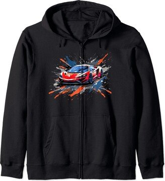 Cool Car Lover Gifts Men Teen Boys Supercar Exotic Sports Car Concept Hypercar Vintage Graphic Zip Hoodie