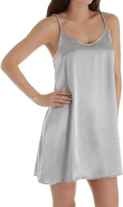 Rowen Satin Short Nightgown Braided Strap In Dark Silver