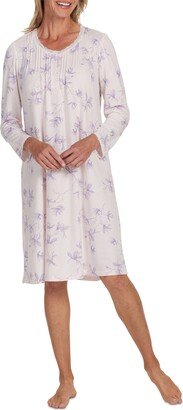 Women's Floral Lace-Trim Nightgown - Peach/lilac Floral Stems