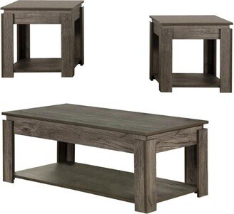 3 Piece Wood Table Set in Weathered Grey Finish