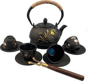 Mct-A001-8Bk 800Ml Black Good Heavy Quality Cast Iron Teapot Pot For Tea As Gift 0.8L Teapot Floral Set Iron Tea Pot Cups Home Art