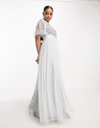 Bridesmaid stripe sequin maxi dress in pale gray