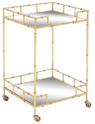 WILLOW ROW Gold-Tone Metal Mirror Bar Cart