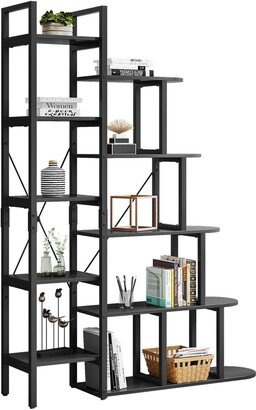 wedealfu Roul 5 Tiers Ladder Bookshelf Modern 5-Shelf Bookcase Freestanding L Shape Black