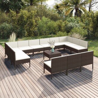 14 Piece Patio Lounge Set with Cushions Poly Rattan Brown-AC