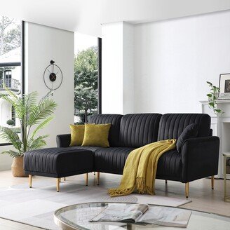 GEROJO L-shaped Sofas Chaise Lounge with 3-seat Sofa and Ottoman, Velvet Sectional Sofas & Couches