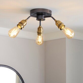 Dunelm Marsden 3 Light Antique Brass Industrial Semi-Flush Ceiling Fitting Brass Nickel