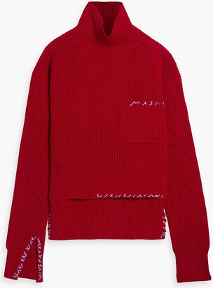 Embroidered wool turtleneck sweater