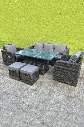 Fimous Rattan Outdoor Lifting Adjustable Dining Coffee Table Sets Lounge Sofa