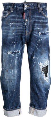 distressed-finish cropped jeans