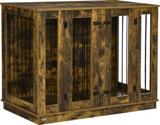 Large Furniture Style Dog Crate with Removable Panel, End Table with Two Rooms Design and Two Front Doors