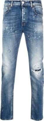 Distressed-Effect Low-Rise Slim-Fit Jeans