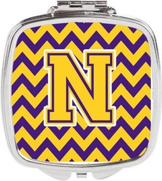 CJ1041-NSCM Letter N Chevron Purple & Gold Compact Mirror, 3 x 0.3 x 2.75 in.