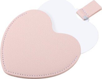 Unique Bargains Stainless Steel Heart Shaped Compact Makeup Mirror and PU Leather Case Light Pink