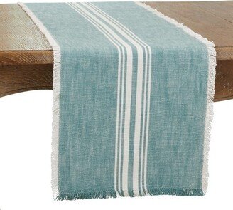 Saro Lifestyle Cotton Table Runner With Striped Fringe Design, Turquoise, 13 x 72