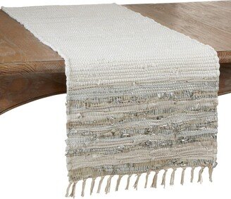 Saro Lifestyle Striped Leather Chindi Runner