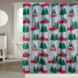 RT Designers Collection Holiday Truck Slub Shower Curtain 70 x 72 Grey/Red/Green