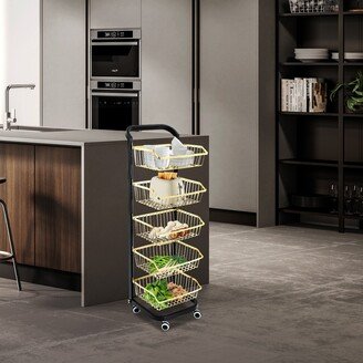 5 Tier Metal Baskets Kitchen Bakers Rack with Storage - 13.88L*11.81W*44H