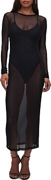 Mesh Long Sleeve Maxi Dress Swim Cover-Up