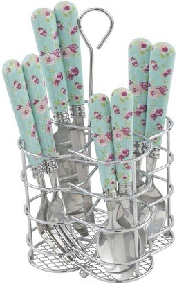 Bistro Bright Floral Stainless Steel 16 Piece Flatware Set, Service for 4 - Millenial Pink, Fuschia, Pale Turqouise,