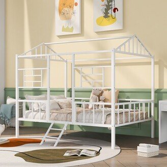 NOVABASA Full Size Metal House Bed Frame with Slatted Support, No Box Spring Needed