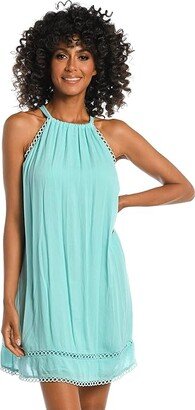 Illusion Covers High Neck Dress (Ice Blue) Women's Swimwear