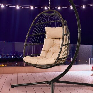 MEJO Outdoor Steel Hanging Swing Chair With Stand And Cushion