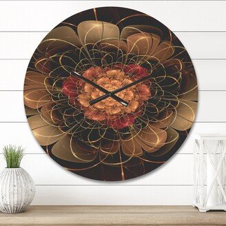 Designart 'Dark Gold Red Fractal Flower Pattern' Modern Wood Wall Clock