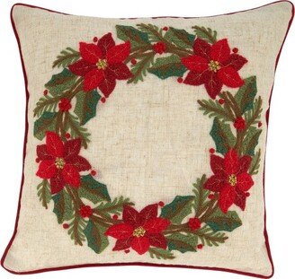 16x16 Christmas with Poinsettia Wreath Design Square Throw Pillow Cover - Saro Lifestyle