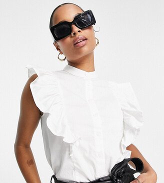 ASOS DESIGN Petite sleeveless shirt with frill detail in ivory