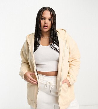 Daisy Street Plus relaxed oversized zip front hoodie in sand