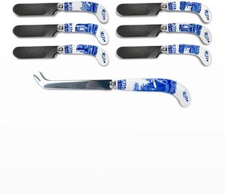 Blue Italian Cheese Knife Spreaders, Set of 7