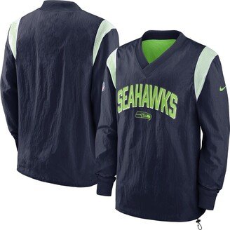 Men's College Navy Seattle Seahawks Sideline Athletic Stack V-Neck Pullover Windshirt Jacket