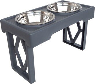 Elevated Dog Bowls Stand - Adjusts to 3 Heights for Small, Medium, and Large Pets - Stainless-Steel Dog Bowls Hold 34oz Each by Gray)