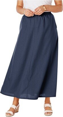 Jessica London Jeica London Women' Plu Size Linen Maxi Skirt, 22 W - Navy