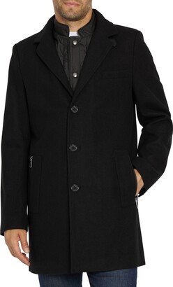 Single Breasted Wool Blend Coat with Quilted Bib