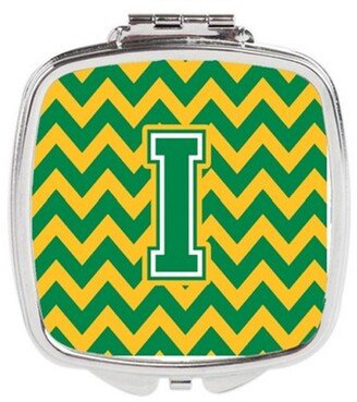 CJ1059-ISCM Letter I Chevron Green & Gold Compact Mirror