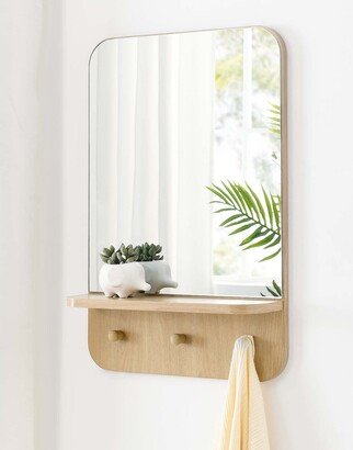 Hollow Modern Oak Wall Mirror with Shelf and Hooks