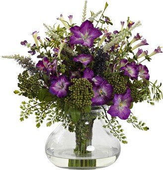 Large Mixed Morning Glory w/ Vase - Purple/Green