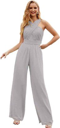 Jirocum Women's Chiffon Jumpsuits Dressy Halter Sleeveless Floor Length Pantsuit Wedding Party Dress