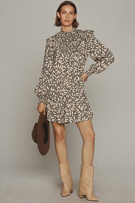 By Anthropologie Long-Sleeve Printed Smocked Mini Dress