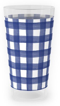 Outdoor Pint Glasses: Watercolor Gingham - Navy Blue Outdoor Pint Glass, Blue