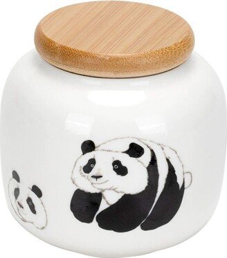 Oriarm Porcelain Tea Canister With Wood Lid, Caddy Storage Jars With Panda Decoration