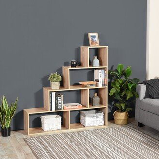 Modern Staircase Shape Bookshelf with 6 Storage Spaces