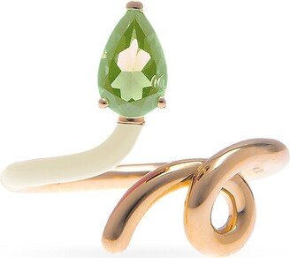 B Half Goldtone Silver, Enamel, & Peridot Ring