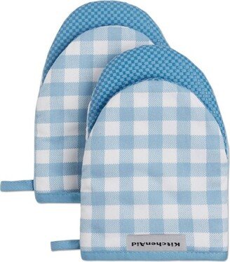 2pk Cotton Gingham Mini Oven Mitts Light Blue